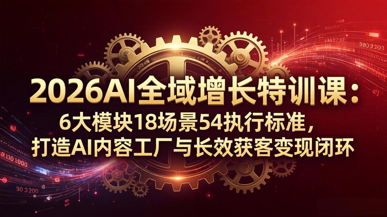 2026AI全域增长特训课：6大模块18场景54执行标准，打造AI内容工厂与长效获客变现闭环-学链网创