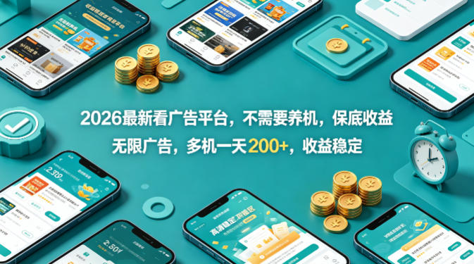 2026最新看广告平台，不需要养机，保底收益，无限广告，多机一天200+，收益稳定【揭秘】-学链网创