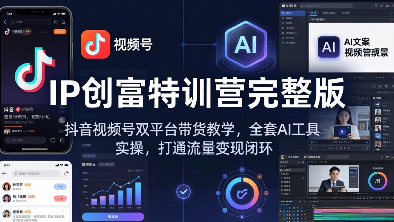 IP创富特训营完整版：抖音视频号双平台带货教学，全套AI工具实操，打通流量变现闭环-学链网创