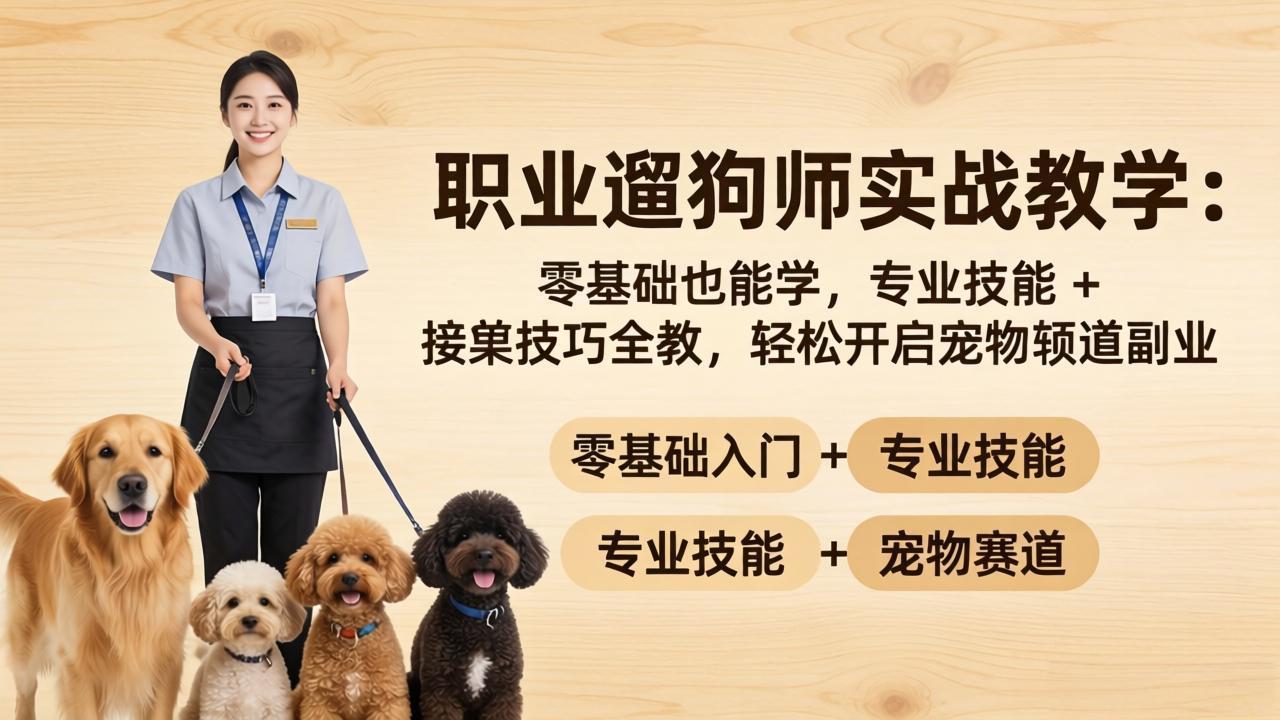 职业遛狗师实战教学：零基础也能学，专业技能 + 接单技巧全教，轻松开启宠物赛道副业-学链网创