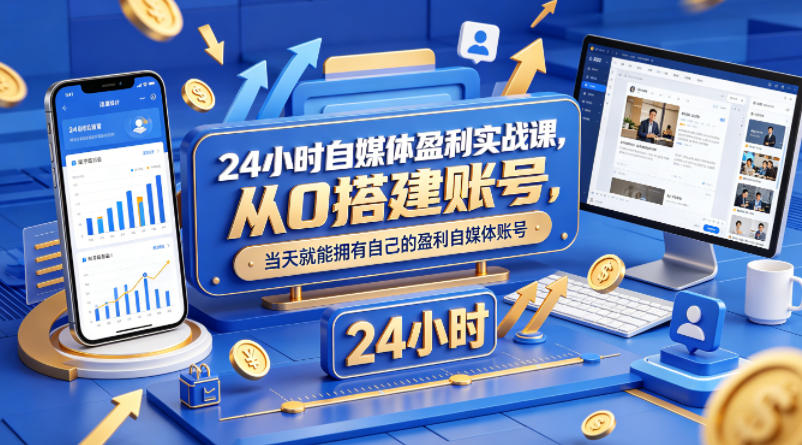 24小时自媒体盈利实战课，从0搭建账号，当天就能拥有自己的盈利自媒体账号-学链网创