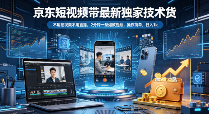 京东短视频带货最新独家技术，不用拍视频不用直播，2分钟一条爆款视频，操作简单，日入1k+【揭秘】-学链网创