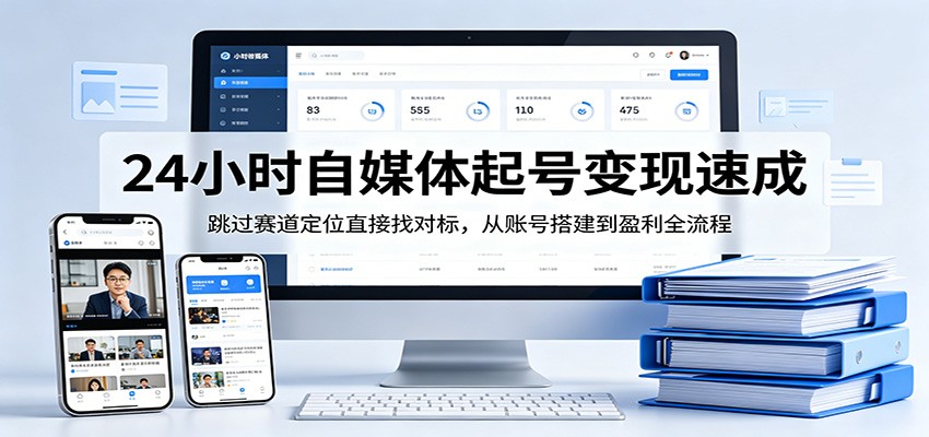 24小时自媒体起号变现速成，跳过赛道定位直接找对标，从账号搭建到盈利全流程-学链网创