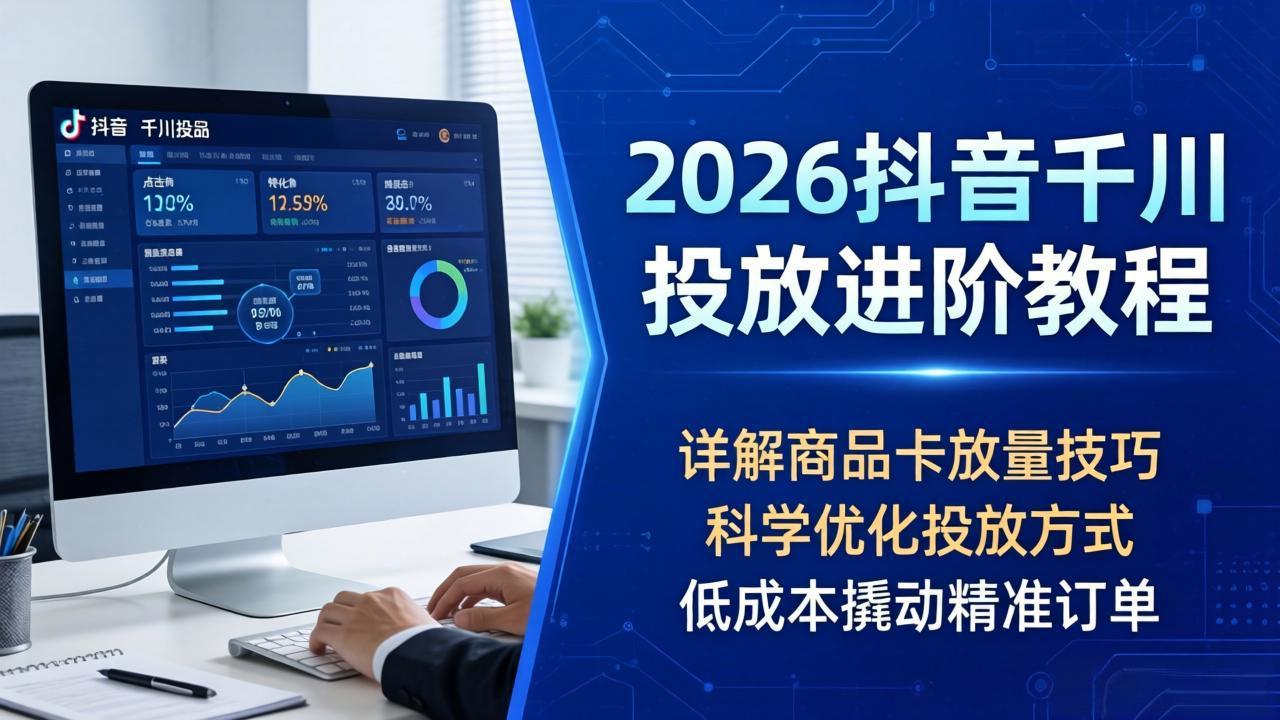 2026抖音千川投放进阶教程，详解商品卡放量技巧，科学优化投放方式，低成本撬动精准订单-学链网创