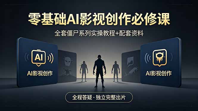 零基础AI影视创作必修课，全套僵尸系列实操教程加配套资料，全程答疑带你独立完整出片-学链网创