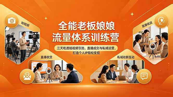 全能老板娘流量体系训练营，三天吃透短视频引流、直播成交与私域运营，打造个人IP轻松变现-学链网创