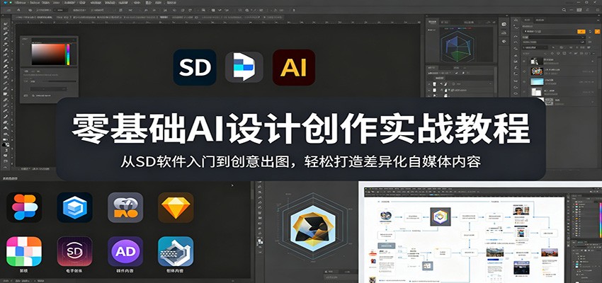 零基础AI设计创作实战教程：从SD软件入门到创意出图，轻松打造差异化自媒体内容-学链网创