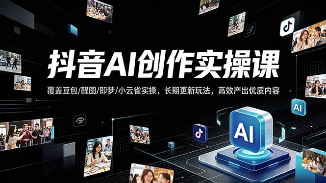 抖音AI创作变现课，覆盖豆包/醒图/即梦/小云雀实操，长期更新玩法，高效产出优质内容-学链网创