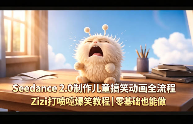 Seedance 2.0制作儿童搞笑动画全流程Zizi打喷嚏爆笑教程｜零基础也能做-学链网创