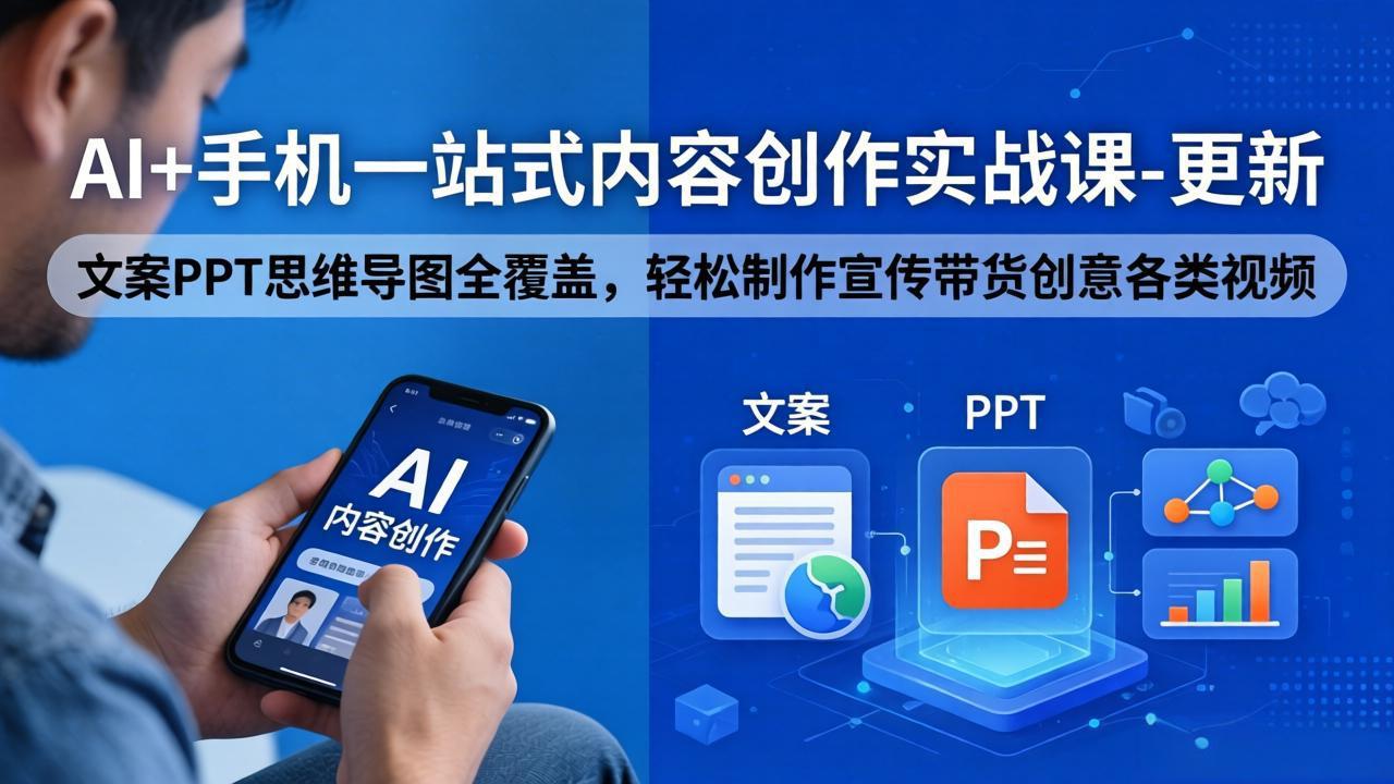 AI+手机一站式内容创作实战课-更新，文案PPT思维导图全覆盖，轻松制作宣传带货创意各类视频-学链网创