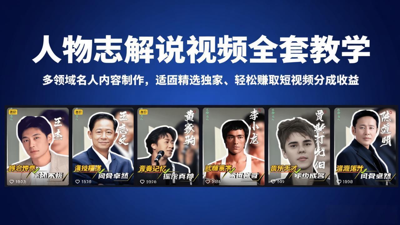人物志解说视频全套教学，多领域名人内容制作，适配精选独家，轻松赚取短视频分成收益-学链网创