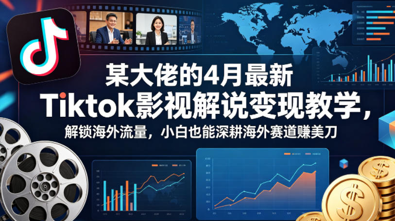 某大佬的4月最新Tiktok影视解说变现教学，解锁海外流量，小白也能深耕海外赛道賺美刀-学链网创