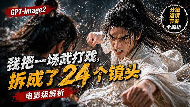 用GPT-Image2，把一段武打对决拆成24个连续镜头，从人物建立、动作衔接、运镜节奏，到情绪爆发-学链网创