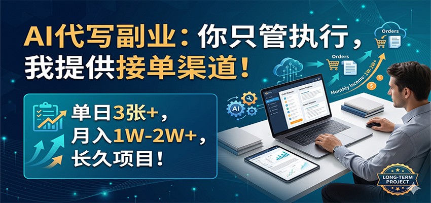 AI代写副业：你只管执行，我提供接单渠道！单日3张+，月入1W-2W+，长久项目-学链网创