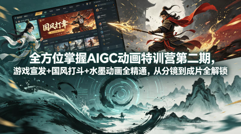 全方位掌握AIGC动画特训营第二期，游戏宣发+国风打斗+水墨动画全精通，从分镜到成片全解锁-学链网创