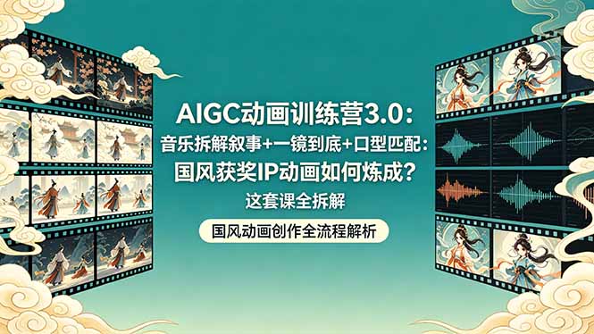 AIGC动画训练营3.0：音乐拆解叙事+一镜到底+口型匹配：国风获奖IP动画如何炼成？这套课全拆解-学链网创