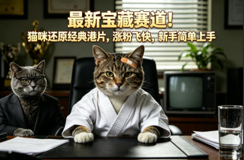 最新宝藏赛道！猫咪还原经典港片，涨粉飞快，新手简单上手-学链网创