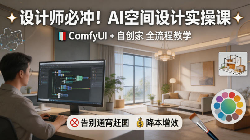 设计师必冲！AI空间设计实操课，ComfyUI+自创家全教学，告别通宵赶图，降本增效-学链网创