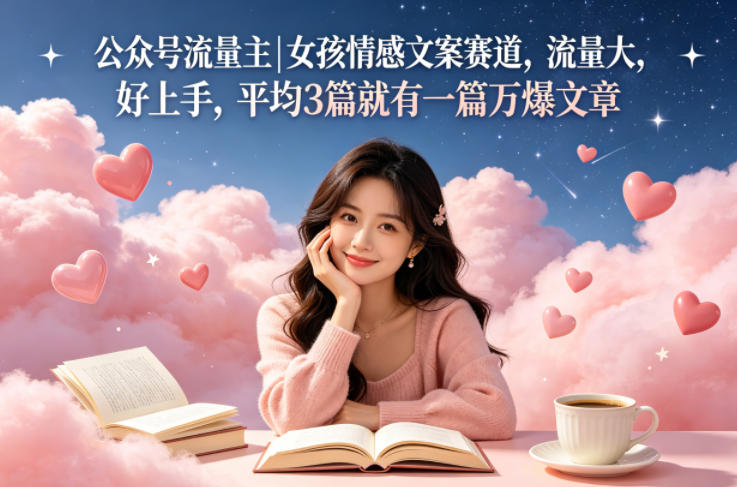 公众号流量主女孩情感文案赛道，流量大，好上手，平均3篇就有一篇万爆文章-学链网创