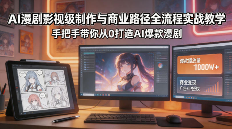 AI漫剧影视级制作与商业路径全流程实战教学，手带你从0打造AI爆款漫剧-学链网创