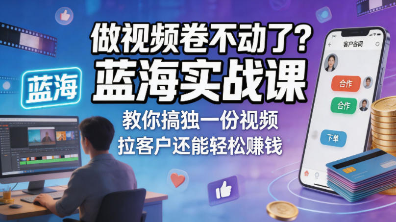 做视频卷不动了？蓝海实战课教你搞独一份视频，拉客户还能轻松賺钱！【原创双语字幕】-学链网创
