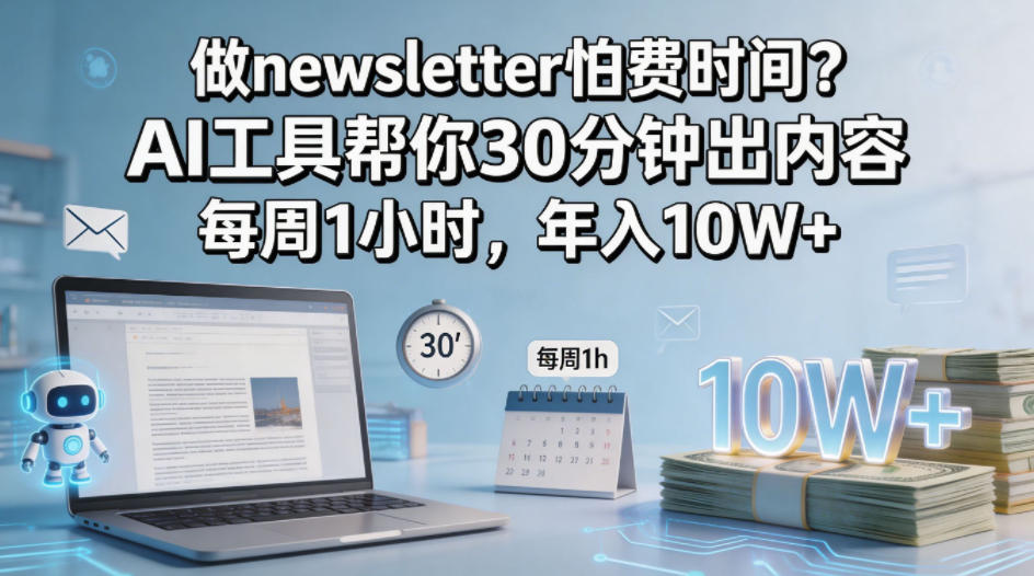 做newsletter怕费时间？AI工具帮你30分钟出内容，每周1小时，年入10W+！【原创双语字幕】-学链网创
