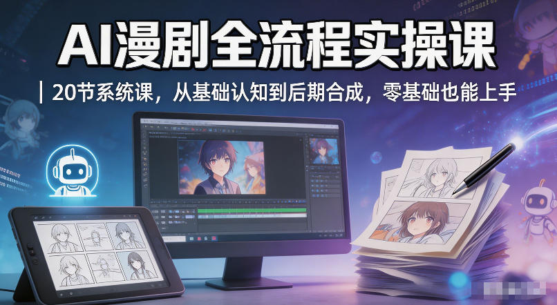 AI漫剧全流程实操课｜20节系统课，从基础认知到后期合成，零基础也能上手-学链网创
