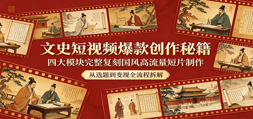 文史短视频爆款创作秘籍：四大模块完整复刻国风高流量短片制作-学链网创