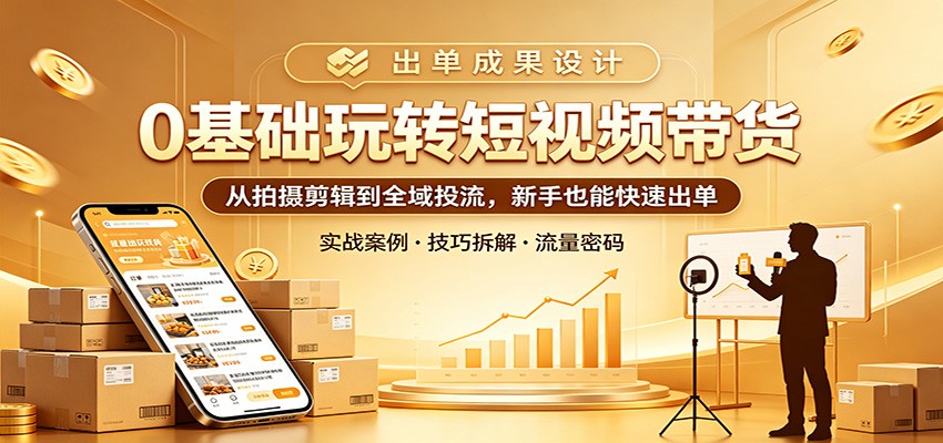 0基础玩转短视频带货：从拍摄剪辑到全域投流，新手也能快速出单-学链网创