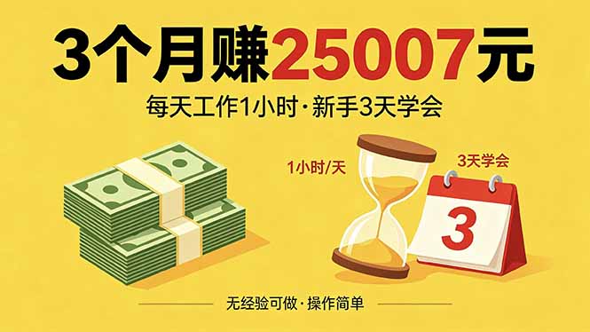 3个月赚钱25007元，每天工作1个小时，新手3天全部学会！-学链网创