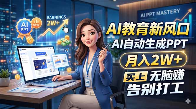 AI教育新风口，AI自动生成PPT，月入2W+，无脑赚，告别打工-学链网创