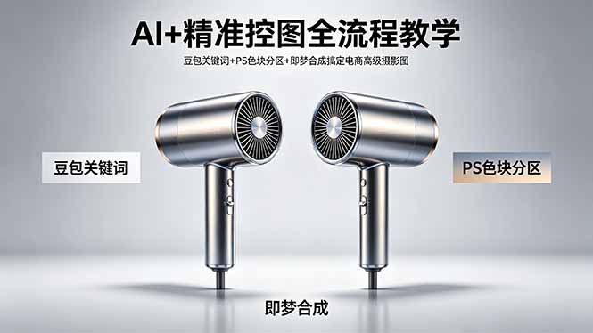 AI+精准控图全流程教学 豆包关键词+PS色块分区+即梦合成搞定电商高级摄影图-学链网创
