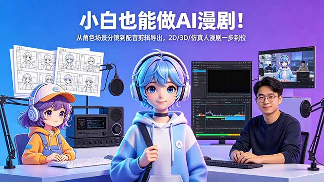 小白也能做AI漫剧！从角色场景分镜到配音剪辑导出，2D/3D/仿真人漫剧一步到位-学链网创