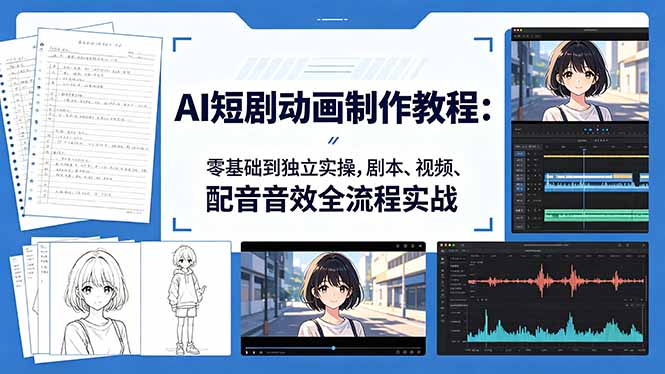 AI短剧动画制作教程：零基础到独立实操，剧本、视频、配音音效全流程实战-学链网创