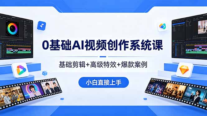 0基础AI视频创作系统课，基础剪辑+高级特效+爆款案例，小白直接上手-学链网创
