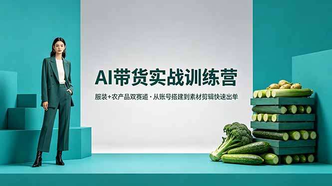 AI带货实战训练营，服装+农产品双赛道，从账号搭建到素材剪辑快速出单-学链网创