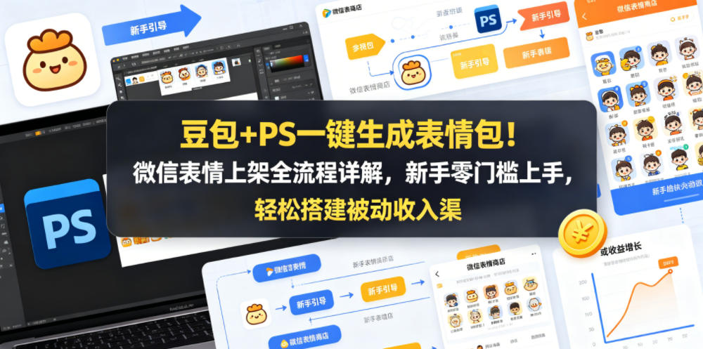 豆包+PS一键生成表情包！微信表情上架全流程详解，新手零门槛上手，轻松搭建被动收入渠道-学链网创