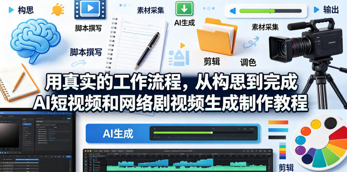 用真实的工作流程,从构思到完成AI短视频和网络剧视频生成制作教程-中英字幕-学链网创