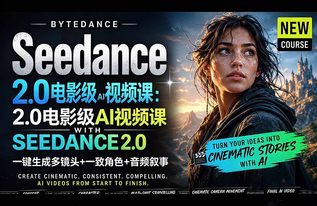 Seedance 2.0电影级AI视频课:一键生成多镜头+一致角色+音频叙事-学链网创