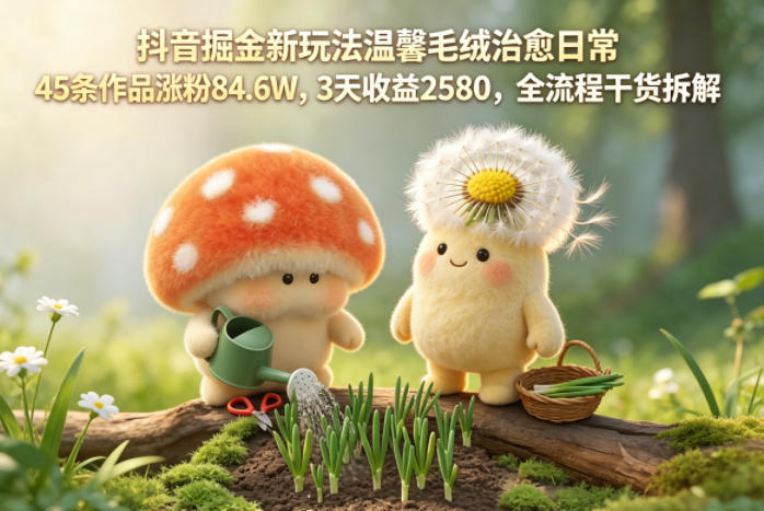 抖音掘金新玩法温馨毛绒治愈日常,45条作品涨粉84.6W,3天收益2580,全流程干货拆解-学链网创