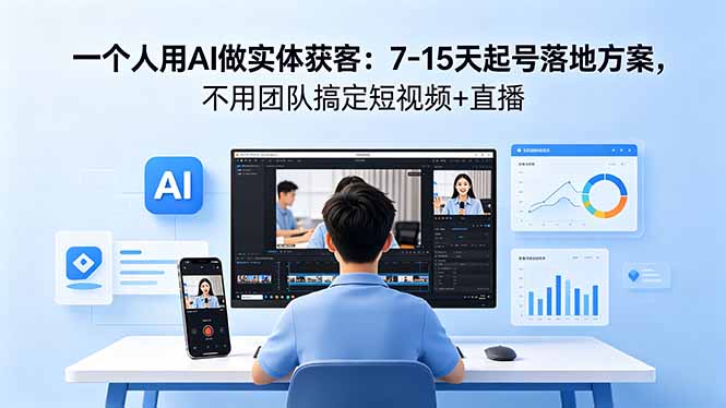 一个人用AI做实体获客:7-15天起号落地方案,不用团队搞定短视频+直播-学链网创