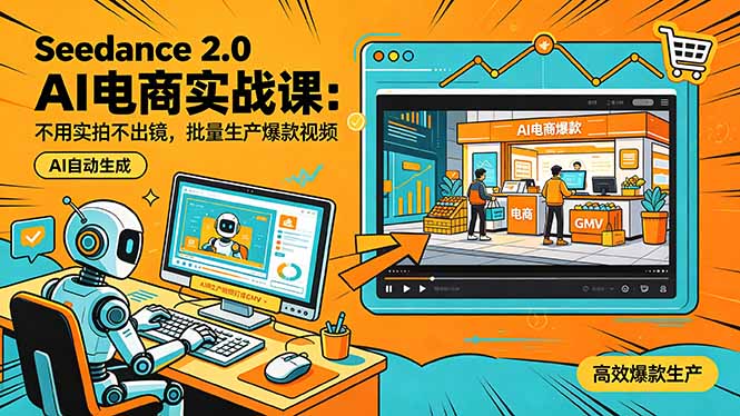 Seedance 2.0 AI电商实战课:不用实拍不出镜,批量生产爆款视频打爆GMV-学链网创