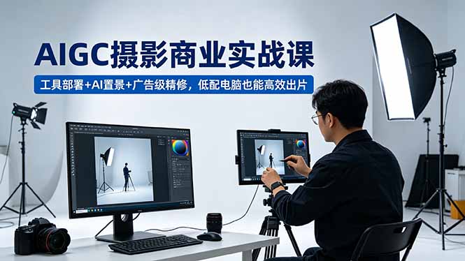 AIGC 摄影商业实战课,工具部署+AI置景+广告级精修,低配电脑也能高效出片-学链网创