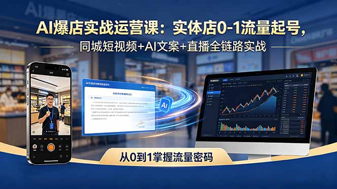 AI爆店实战运营课：实体店0-1流量起号，同城短视频+AI文案+直播全链路实战-学链网创