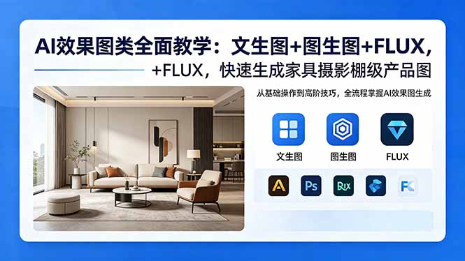 AI效果图类全面教学:文生图+图生图+FLUX,快速生成家具摄影棚级产品图-学链网创