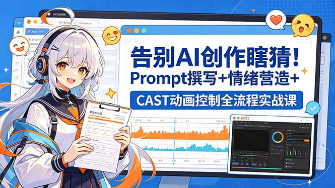 告别AI创作瞎猜！Prompt撰写+情绪营造+CAST动画控制全流程实战课-学链网创