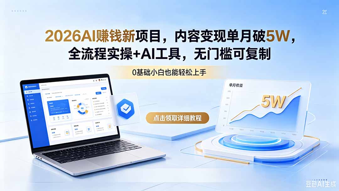 2026AI赚钱新项目，内容变现单月破5W，全流程实操+AI工具，无门槛可复制-学链网创