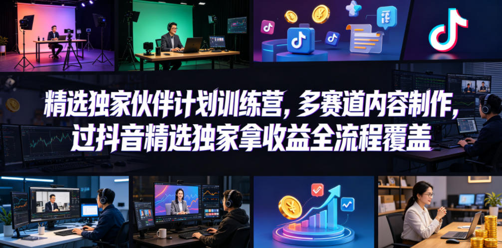 小豁食堂精选独家伙伴计划训练营，多赛道内容制作，过抖音精选独家拿收益全流程覆盖-学链网创