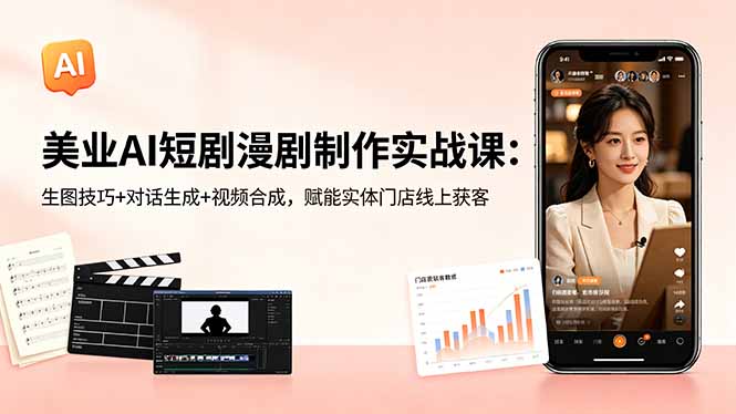 美业AI短剧漫剧制作实战课：生图技巧+对话生成+视频合成，赋能实体门店线上获客-学链网创