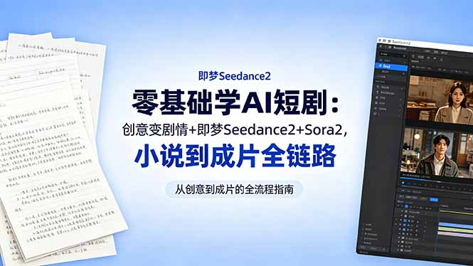 零基础学AI短剧:创意变剧情+即梦Seedance2+Sora2,小说到成片全链路-学链网创
